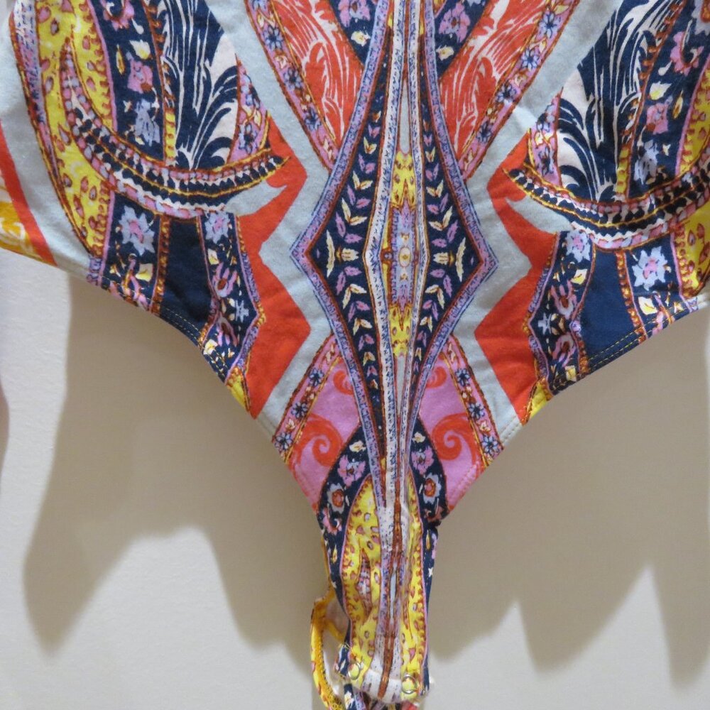 FREE PEOPLE Pick A Place Lace Up Paisley Bodysuit Stretch Boho Multicolor XS - Picture 7 of 15
